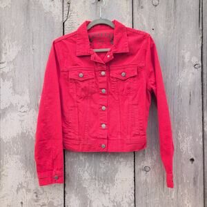 TALULA Aritzia Coral Denim Crop Trucker Jacket Women's Size Large 100% Cotton